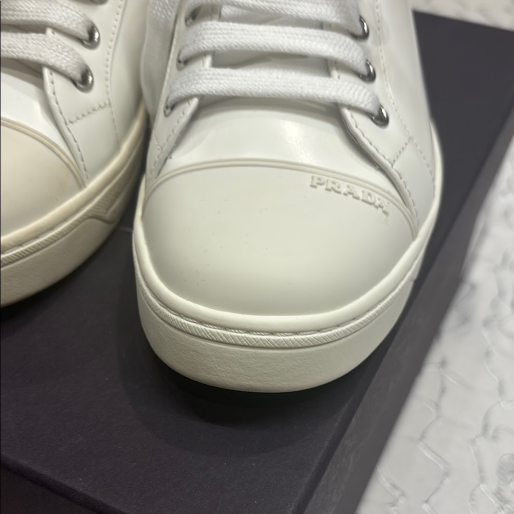 Prada White and Silver Logo Sneakers - Picture 6 of 6